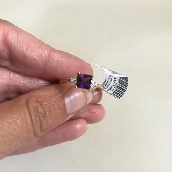 Rose Gold Engagement Ring Amethyst and Diamond .75 carot Ring Size 7 - Picture 2 of 9